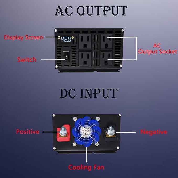 2000W Pure Sine Wave Inverter-24V DC to 110V 120V AC Power Converter with 4 AC Outlets, 24 Volt Power Inverter for Truck, Rv, Camping, Home, Emergency Pow