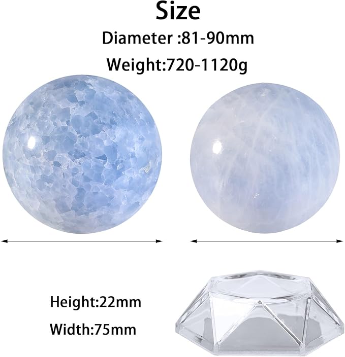Natural Blue Celestite Crystal Ball with Acrylic Display Base, 81-90mm Polished Stone Feng Shui Crystal Sphere Meditation Decoration for Home & Office