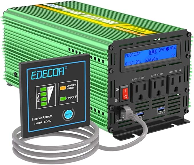EDECOA 2000W Power Inverter 12V DC to 110V 120V AC 2000 Watts with Remote Control LCD Display USB 3 Outlets for Cars, Trucks, RVs, Rural Cabins