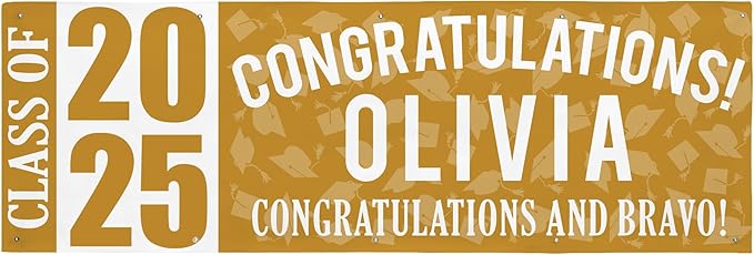 Let's Make Memories Personalized Graduation Banner Class of 2025 - Graduation Party Decorations - Congratulations Banner - Indoor/Outdoor Vinyl - Best in Class - Gold - 10 ft.
