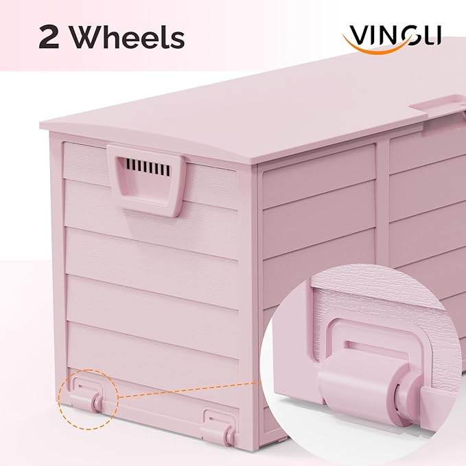 VINGLI 75 Gallon Outdoor Storage Box, Lockable Plastic Storage Containers with Lid, Patio Deck Box Furniture for Garden, Pool, Balcony, Yard (Light Pink)