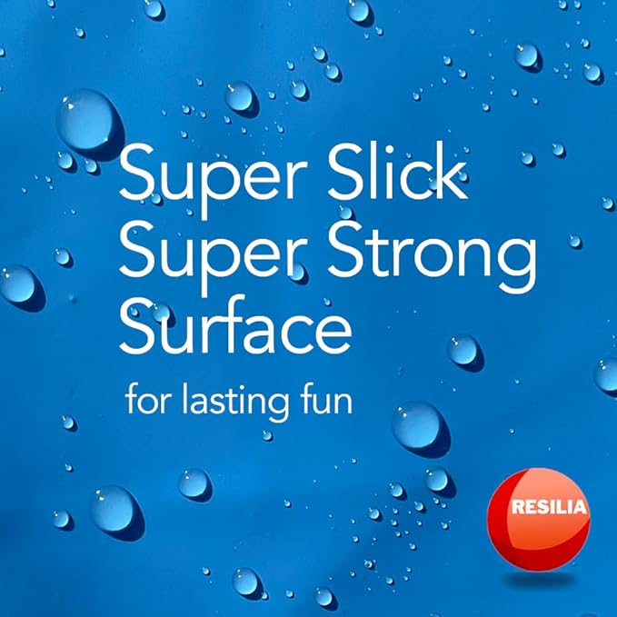 RESILIA - Super Slip Lawn Water Slide Extreme, 150 Feet Long x 12 Feet Wide, for Adults and Teens, Powder Blue with Hold Steady Stakes, Made in The USA