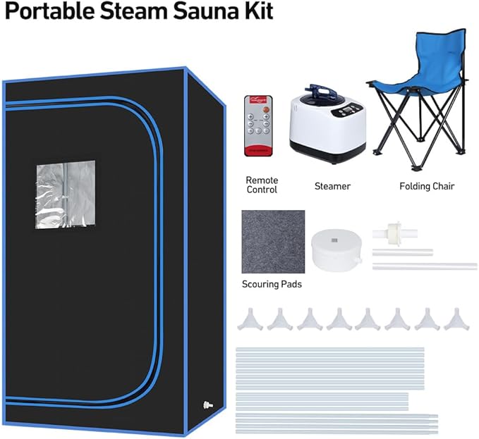 Panana Portable Steam Sauna, Full Size Full Body Home Sauna Box, Foldable Sauna Tent with 1000W 3L Steamer, Remote Control, Folding Chair, 9 Levels