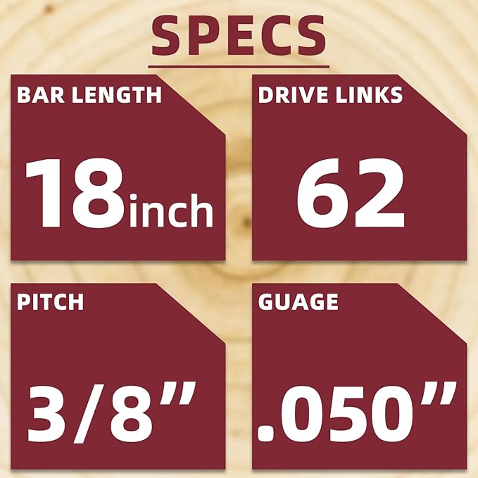 18 Inch Chainsaw Chain 050" Gauge, 3/8" LP Pitch, 62 Drive Links, 18 Inch Chain Saw Chains Replacement for Echo, Ego, Poulan, Kobalt, Greenworks - S62 (3 Chains)