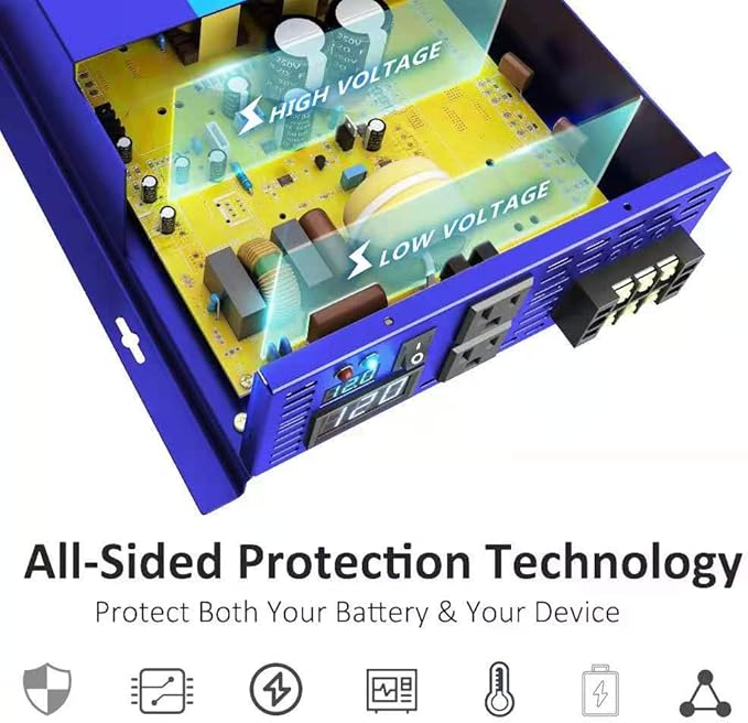2000 Watt Pure Sine Wave Inverter 24V DC to 110v 120V AC, 2000W Car Power Invert Surge 4000W Power Converter for Solar System. (2000W 24V 120V) Blue
