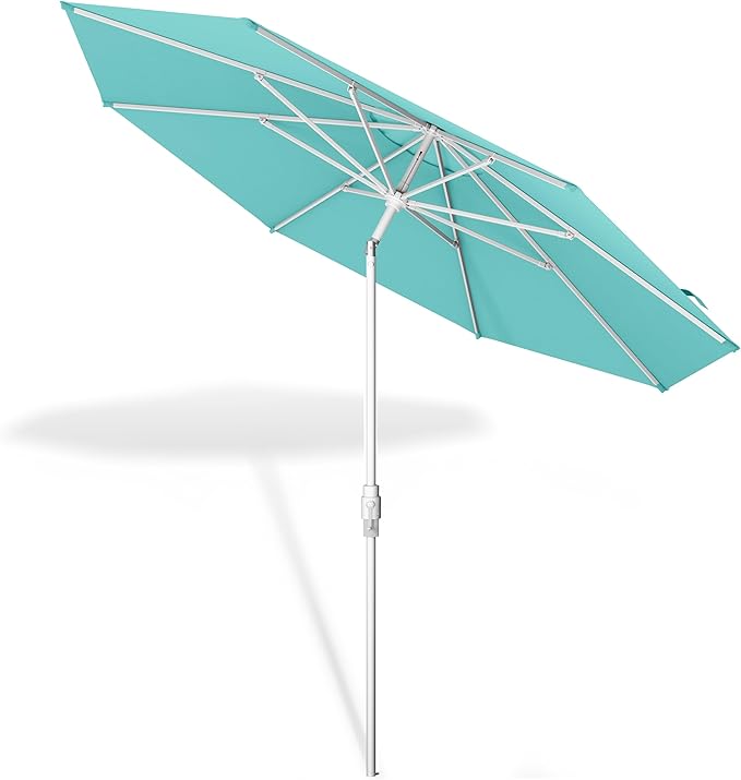 Midtown Umbrellas The Swilt 10 Feet Patio Umbrella in Sunbrella Aruba Acrylic Fabric - Fiberglass Ribs, Auto-Tilt Aluminum Frame For Backyard, Deck, Garden, Pool - White Pole