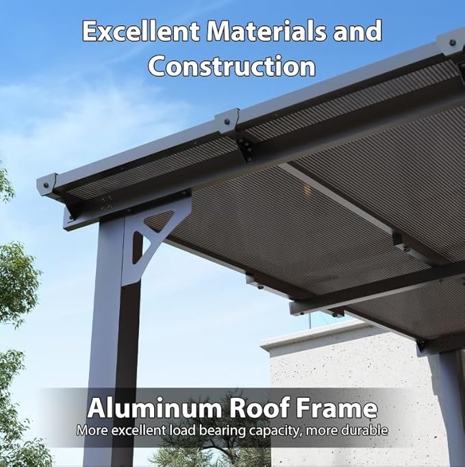 Aoxun 8'x10' Gazebo for Patio, Premium Pergola with Sloped Roof, Large Wall-Mounted Heavy Duty Awnings, for Backyard, Patio, Deck and More (Gray Polycarbonate Panel)