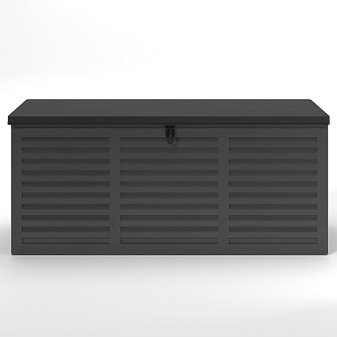 HUGROVE Resin Deck Box, 130 Gallon Outdoor Storage Box with Lockable Lid, Waterproof Patio Storage for Garden Tools & Outdoor Accessories (Dark Black) (Dark Black)