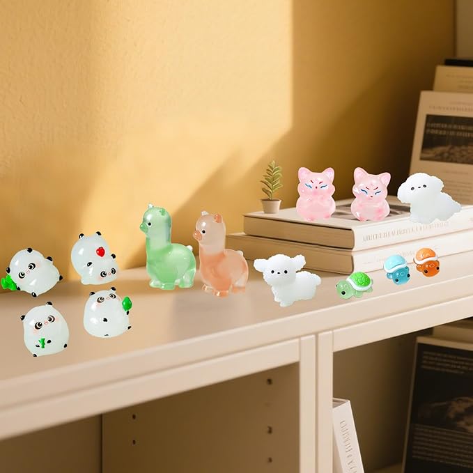 Luminous Mini Resin Figures to Hide, Tiny Resin Animals Variety Pack for Fairy Garden Accessories Outdoor, Glow in The Dark Miniature Figurines for Fish Tank Decorations 40 pcs