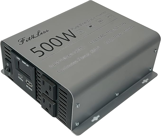 Pure sine Wave Inverter DC 12V Input and AC 110V Output with LCD Display, USB Output Port, Type-C Output Port(500W)