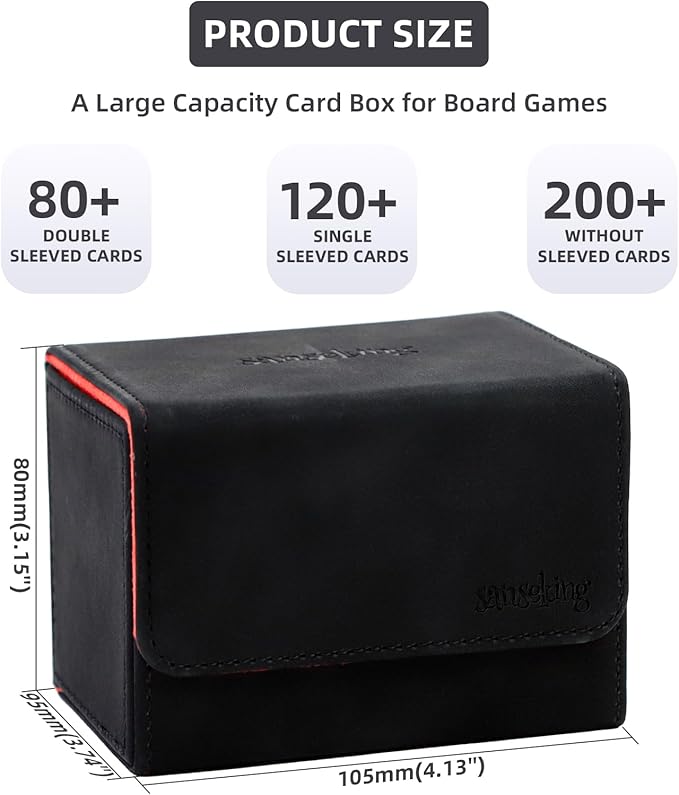 Magic Card Deck Box for MTG Single Deck Card Box fits 100+ TCG Sleeved Cards Soft Leather Card Box Top loading Card Boxes Magic Gift for MTG TCG CCG (Horizontal,Black)