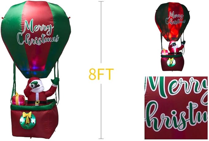 TRMESIA 8FT Christmas Inflatable Santa Claus Decoration Hot Air Balloon，Easter Blow up Outdoor Decorations with LED Lights Easter Blow up Decor for Indoor Outdoor Yard Lawn