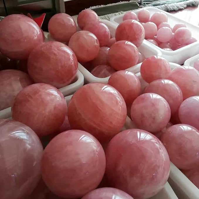 5-6CM/1.97-2.36inch Natural Pink Crystal Ball Rose Quartz Sphere Polished Divination Ball Decorative Sphere Healing Crystals Ball Stone Crafts Home Decor Ornament Gifts (50-60mm, Pink Crystal)