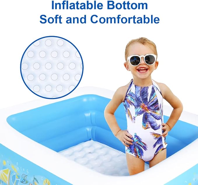 Kiddie Pool, 72"×58"×22" Inflatable Pool with Inflatable Soft Floor, Cool Summer Swimming Pool for Kids and Family, Blow Up Pool for Backyard, Garden, Indoor, or Outdoor