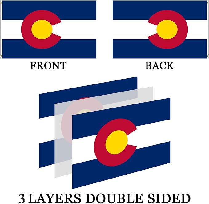 Colarado Colorado State Flag 3x5 Outdoor Double Sided- 3Ply 240D 4 Rows Stitched- 3x5 Large Colorado Flag Wall- UV Fade Resistant With Canvas Header & 2 Brass Grommets