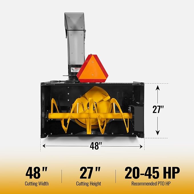 48" 3 Point PTO Snow Blower 24" Impeller Diameter 360° Snow Chute (PTO Shaft Included with Slip Clutch), 20-45 HP, Model TSB48