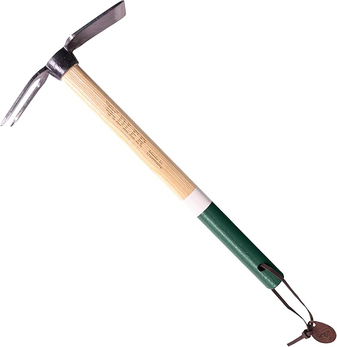Adler - The Lily Garden Hoe, Heavy Duty Yard Tool Lawn Care, Loosening Soil, Weeding, and Digging, Steel Head 10.6 inches, Wood Handle 17.7 inches (Green)