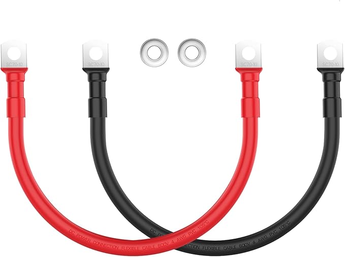 LEESKY 4 AWG Battery Cables 4 Gauge 1 Feet Pure Copper Battery Inverter Cables 3/8 Inch Terminals for Golf Cart, Power Inverter, Solar, RV, Marine
