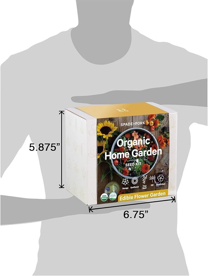 Organic Edible Flower Garden Seed Kit - 23pc Indoor Garden with Soil, Pots, Plant Markers, USDA Organic Non-GMO Seeds & Illustrated Instructions - Sunflower, Borage, Thai Basil, Dill, Nasturtium