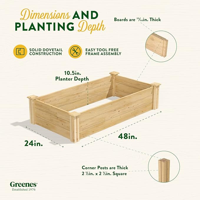 Greenes Fence Original Cedar Raised Garden Bed, 2' x 4' x 10.5" (3-Pack) - Made in USA with North American Cedar