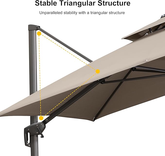 PURPLE LEAF 11 FT Cantilever Patio Umbrella Outdoor Umbrella with 280lbs Base Large Rectangular Windproof Offset Umbrella for Pool Deck Garden, Ash Mocha