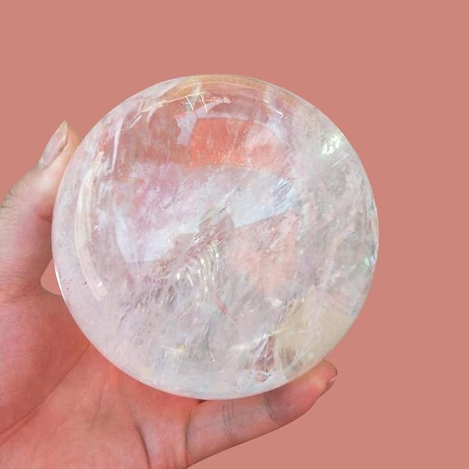 Natural Clear Quartz Crystal Ball,White Crystal Sphere Healing Crystal Ball with Stand Home Decor Prosperous Love Invite Wealth + Pedestal (900g)…