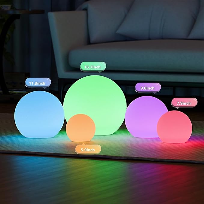 FUYO LED Ball Light, 10-inch Solar Light Up Pool Balls, Rechargeable & Remote Control Globe Lights 16 RGB Colors Mood Night Light, IP66 Water-Resistant Floating Light for Pool, Party, Pond - 1pcs