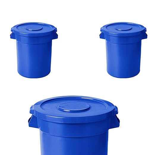 PRO&Family 20 Gallon Trash Can with Lid Round Ingredient Storage Containers Recycling Bin Kitchen Garbage Can Office Garbage Can Trash Barrel Plastic Barrel Yard Waste Bin Outdoor Trashcan (3, Blue)