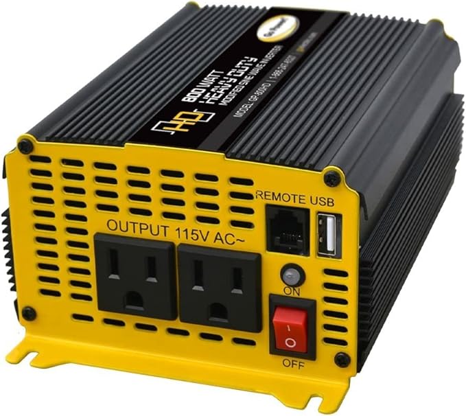 Go Power! 80175 GP-800HD 800 Watt/Heavy-Duty Modified Sine Wave Power Inverter 12V to 110V AC, Compact Solution for Home & Outdoor Use, Black