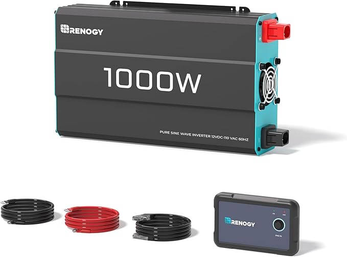 1000W Pure Sine Wave Power Inverter, 12V DC to 120V AC, 2000W Peak Power, 16.4FT Remote Controller, Solar/Car/RV Inverter for Emergency Backup, Off-Grid Living, Camping, Truck, Outdoor
