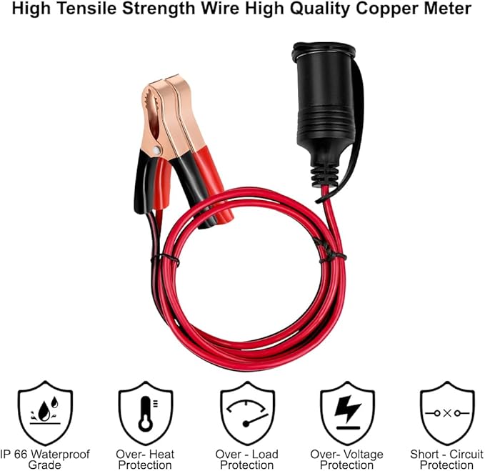 LVYUAN Cigarette Lighter Socket with Battery Alligator Clip, Female Cigarette Lighter Socket to 12V Battery Alligator Clips Charger Extension Cord Automotive Battery Clip-On Extension Cable (3FT)