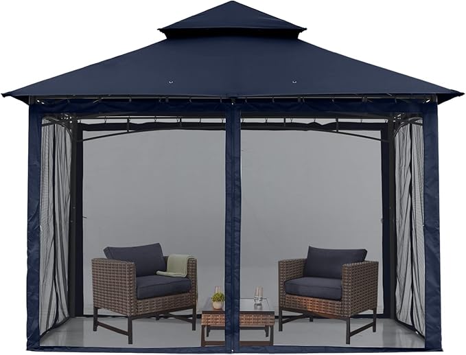 MASTERCANOPY Outdoor Garden Gazebo for Patios with Stable Steel Frame and Netting Walls (9x9,Navy Blue)