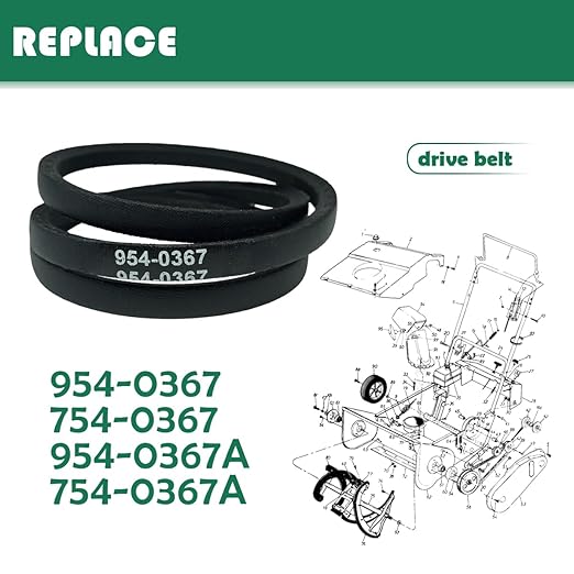 754-0367 954-0367 Drive Belt 3/8 x 34 inch v Belt Replacement MTD Snow Thrower 21130SE 826 926E Oregon 75-091 Stens 265-013,75-157,265-256, 13288, 230-3256, B17540367(2 Pack)