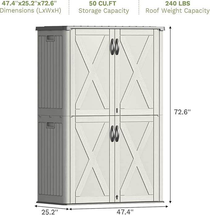 Patiowell 50 Cu.ft Outdoor Storage Cabinet with Lockable Door, Waterproof Horizontal Storage Shed for Tools and Patio Furniture, All-Weather Resin Shed Easy Assemble for Pool or Backyards, Brown