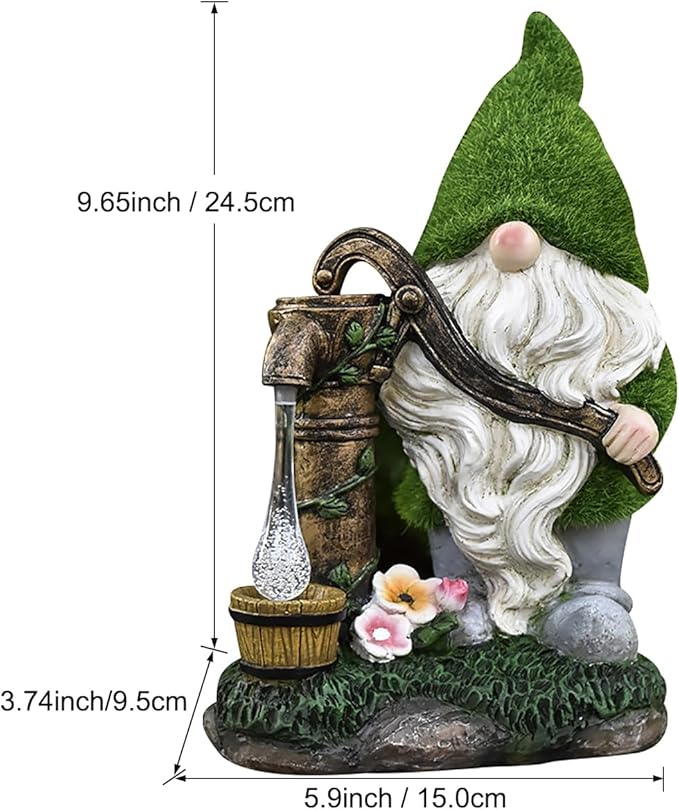VINIUSIKI Solar Garden Gnome Statues with Water Pump Light, Easter Outdoor Decorations for Porch Patio, Lawn,Gifts for Women and Men, Decorative Resin Statue for Outdoor Patio Yard