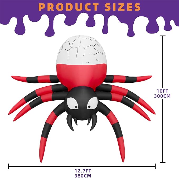 12FT Halloween Inflatable Scary Giant Spider Decorations Outdoor,Halloween Blow Up Yard Decorations Built-in 8 Rotating LED Lights,Party Decorations,Haunted House Decor,for Garden,Lawn.