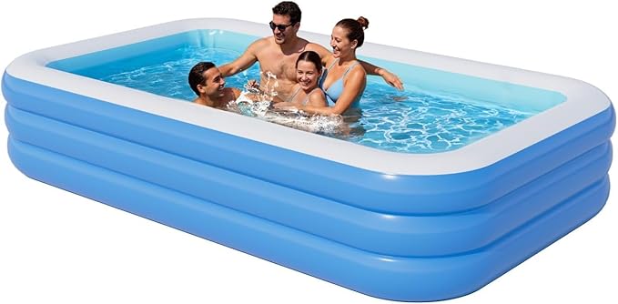 Inflatable Pool for Kids and Adults, 142" x 71" x 21" Blow Up Pools, Rectangular Family Swimming Pool