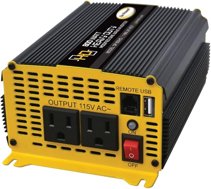 Go Power! 80175 GP-800HD 800 Watt/Heavy-Duty Modified Sine Wave Power Inverter 12V to 110V AC, Compact Solution for Home & Outdoor Use, Black