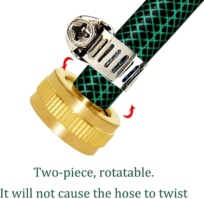 Joywayus 3/8" Barb x 3/4" Female GHT Thread Swivel Brass Garden Water Hose Pipe Connector Copper Fitting with Stainless Clamps House/Boat/Lawn/Power Wash/Irrigation (Pack of 2)