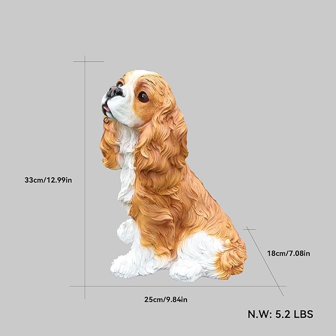 Cavalier King Charles Spaniel Statue Outdoor Decorations – Dog Statues Outdoor Blenheim Cavalier King Charles Spaniel with Replaceable Solar Light & Welcome Sign for Lawn Décor