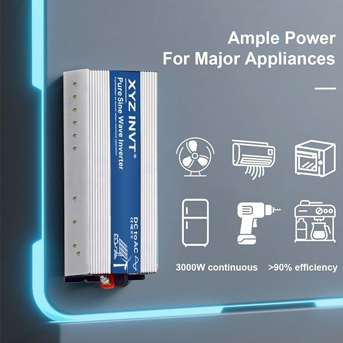 3000W Pure Sine Wave Inverter 48V to 120V AC, 6000W Peak Power, Power Converter for Solar System, Off-Grid Home, RV, Truck & Camping