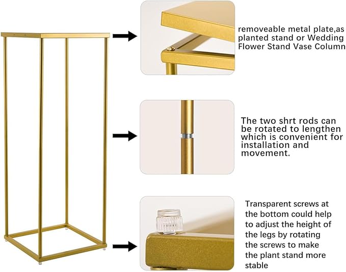 VINCIGANT Gold Pedestal Stand for Party ,Set of 3 Metal Plant Stand Tall Cake Cylinder Pedestal Stand for Wedding Flower Vase , Corner Planter Pot Rack for Living Room Patio Decor