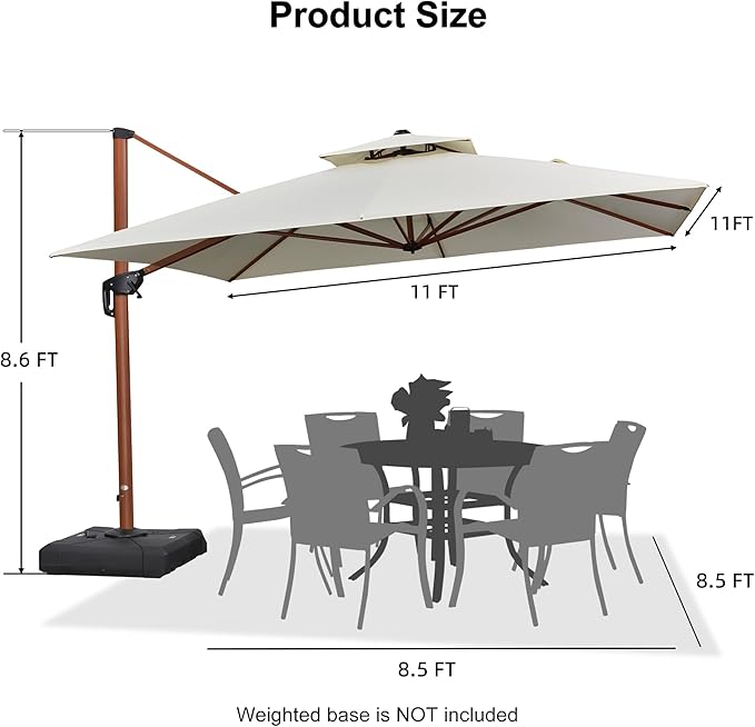 PURPLE LEAF 11ft Patio Umbrella Outdoor Square Umbrella Large Cantilever Umbrellas Windproof Offset Umbrellas Heavy Duty Sun Umbrella for Garden Deck Pool Patio, Cream