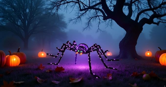 6.8Ft Giant Spider Halloween Decorations Outdoor 82" Light Up Spider with 115 LED Lights for Front Yard, Porch, Garden, Lawn, Halloween Party (Purple)