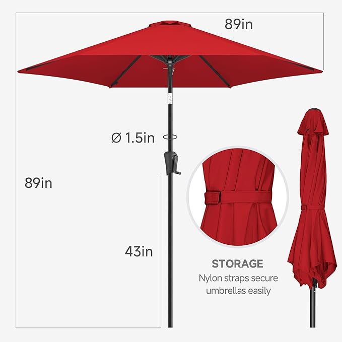 FLAME&SHADE 7.5ft Patio Umbrella - Outdoor Umbrella with Push Button Tilt and Crank for UV Protection, Table Market Umbrella for Garden, Deck, Backyard, Pool and Beach(Red)