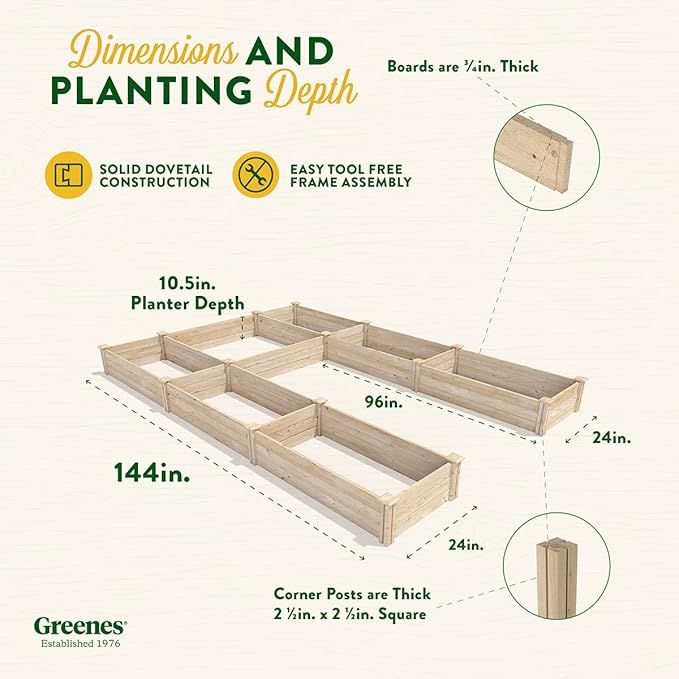 Greenes Fence Original Pine Raised Garden Bed, 8' x 12' x 10.5" U-Shaped Bed - Made in USA with American Pine