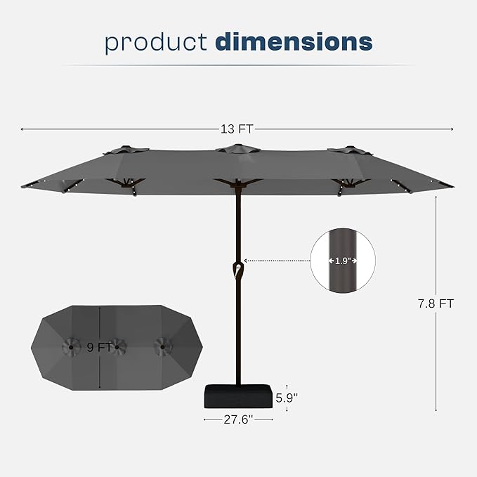 13FT Double Sided Patio Umbrella with LED Lighted