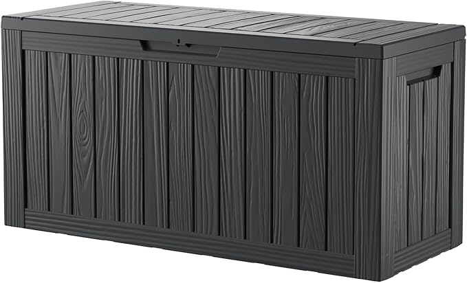 80 Gallon Resin Deck Box, Waterproof Outdoor Storage Bin for Patio Furniture, Pool Accessories, and Garden Tools, Lockable & UV-Resistant, Black