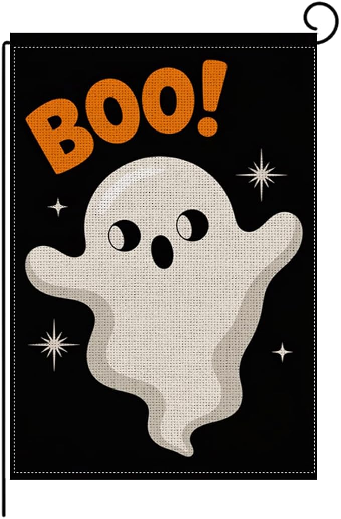 HTBIG Halloween Ghost Decor Garden Flag, Boo Ghost Halloween Garden Flag, Yard Flags for Outside 12x18 inch, Outside Yard for Home Decorations
