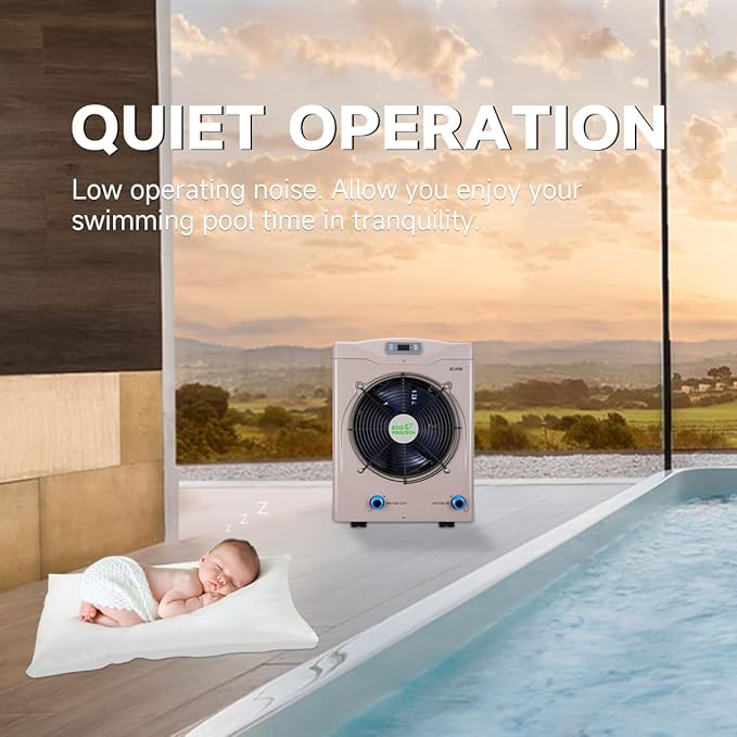 ECO POOLTECH EU50 Electric Pool Heater for Above Ground Pools Up to 5000gallons, Max16184BTU Swimming Pool Heat Pumps, 110V-120V/60Hz Plug-in Pool Warmer, High Efficiency